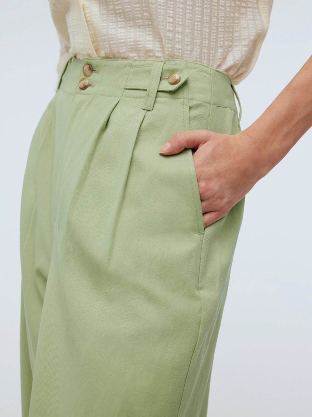The Harlow Wide-Leg Pant | Light Green Tailored Madewell Pants